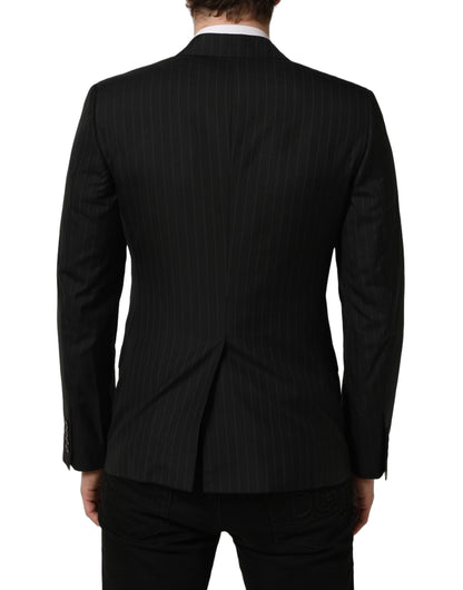 Dark Gray Stripes Wool Single Breasted Blazer