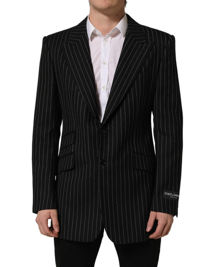 Dark Gray Stripes Wool Single Breasted Blazer