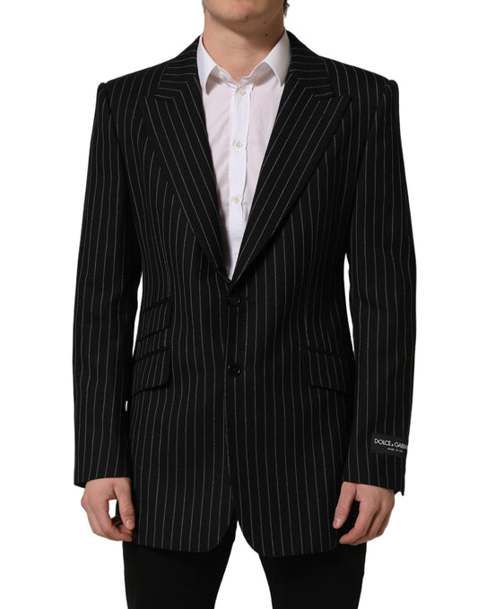 Dark Gray Stripes Wool Single Breasted Blazer