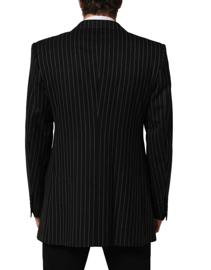 Dark Gray Stripes Wool Single Breasted Blazer