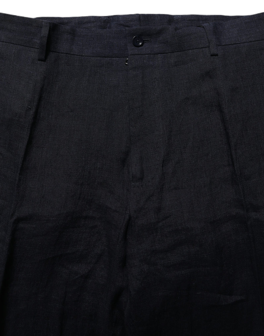 Black Linen Straight Leg Dress Trouser Pants