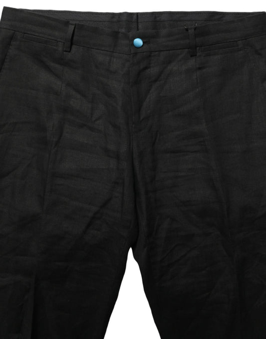 Black Linen Skinny Leg Dress Trouser Pants
