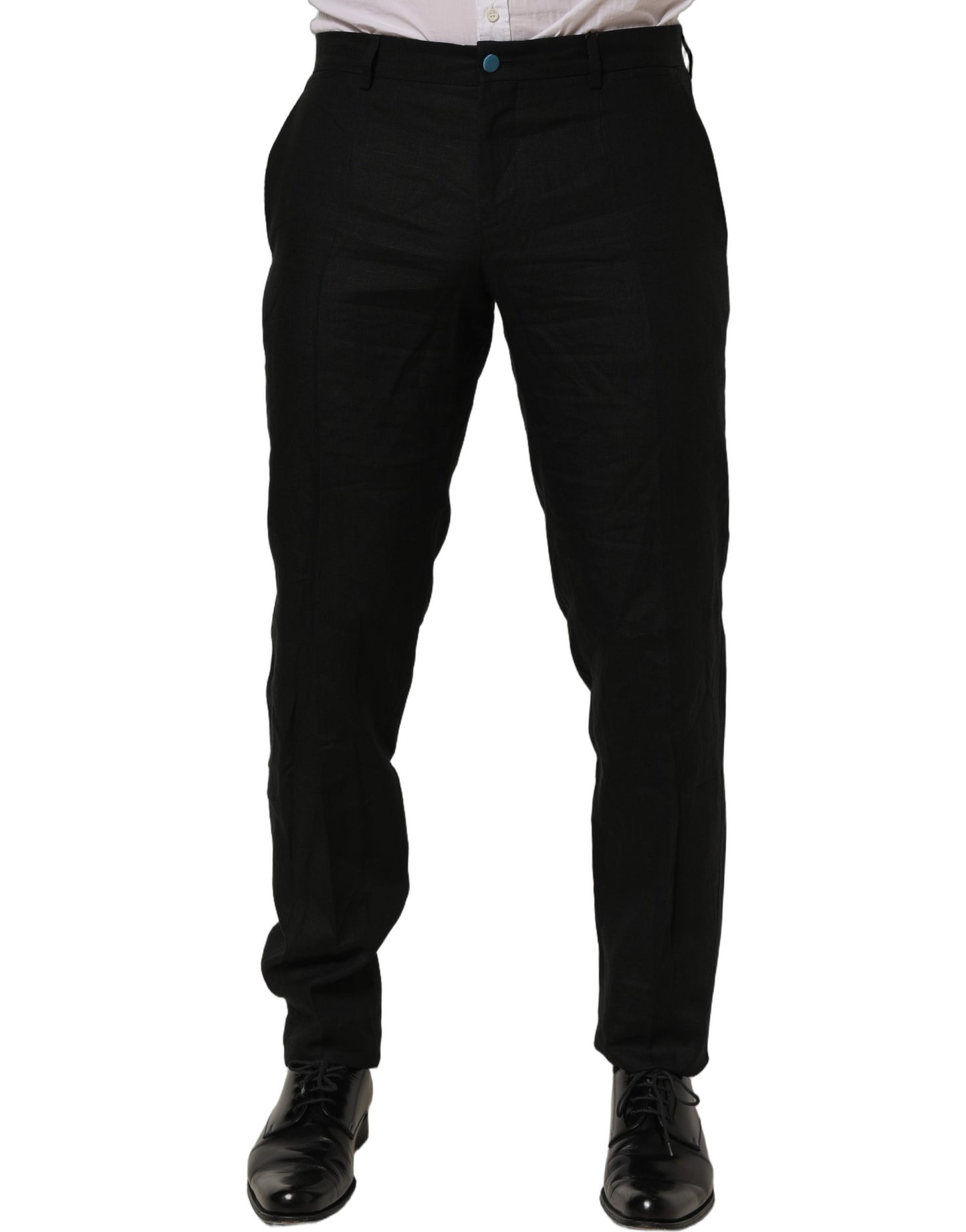 Black Linen Skinny Leg Dress Trouser Pants
