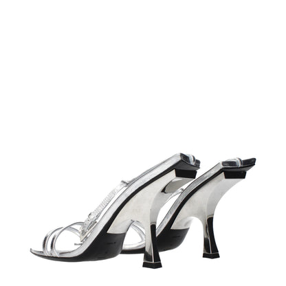 Gray Leather Stiletto Heel Sandals