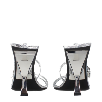 Gray Leather Stiletto Heel Sandals