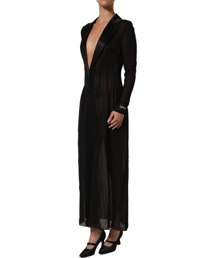 Black Silk Sheer Chiffon Long Maxi Dress