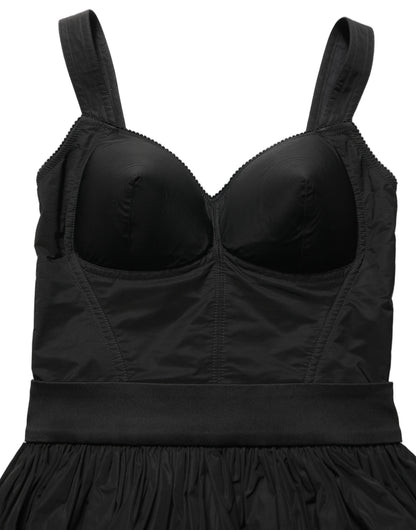 Black Nylon A-Line Sleeveless Mini Dress