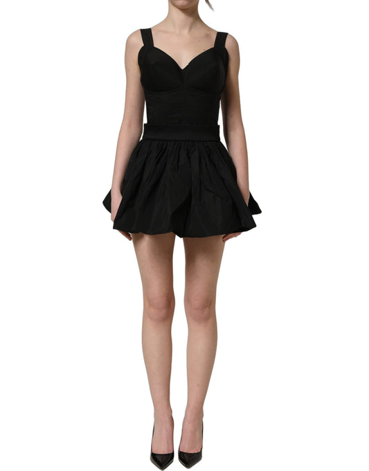Black Nylon A-Line Sleeveless Mini Dress
