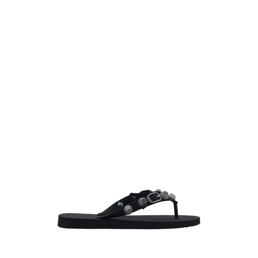 Black Polyester Flat Sandals