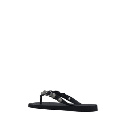 Black Polyester Flat Sandals