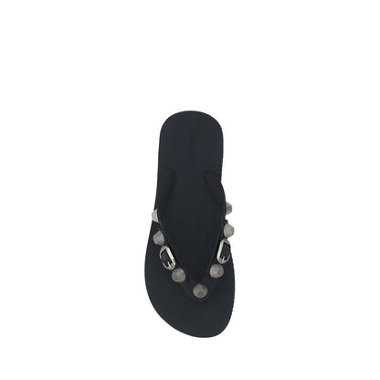 Black Polyester Flat Sandals
