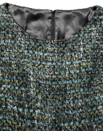 Multicolor Tweed Belted Babydoll Mini Dress