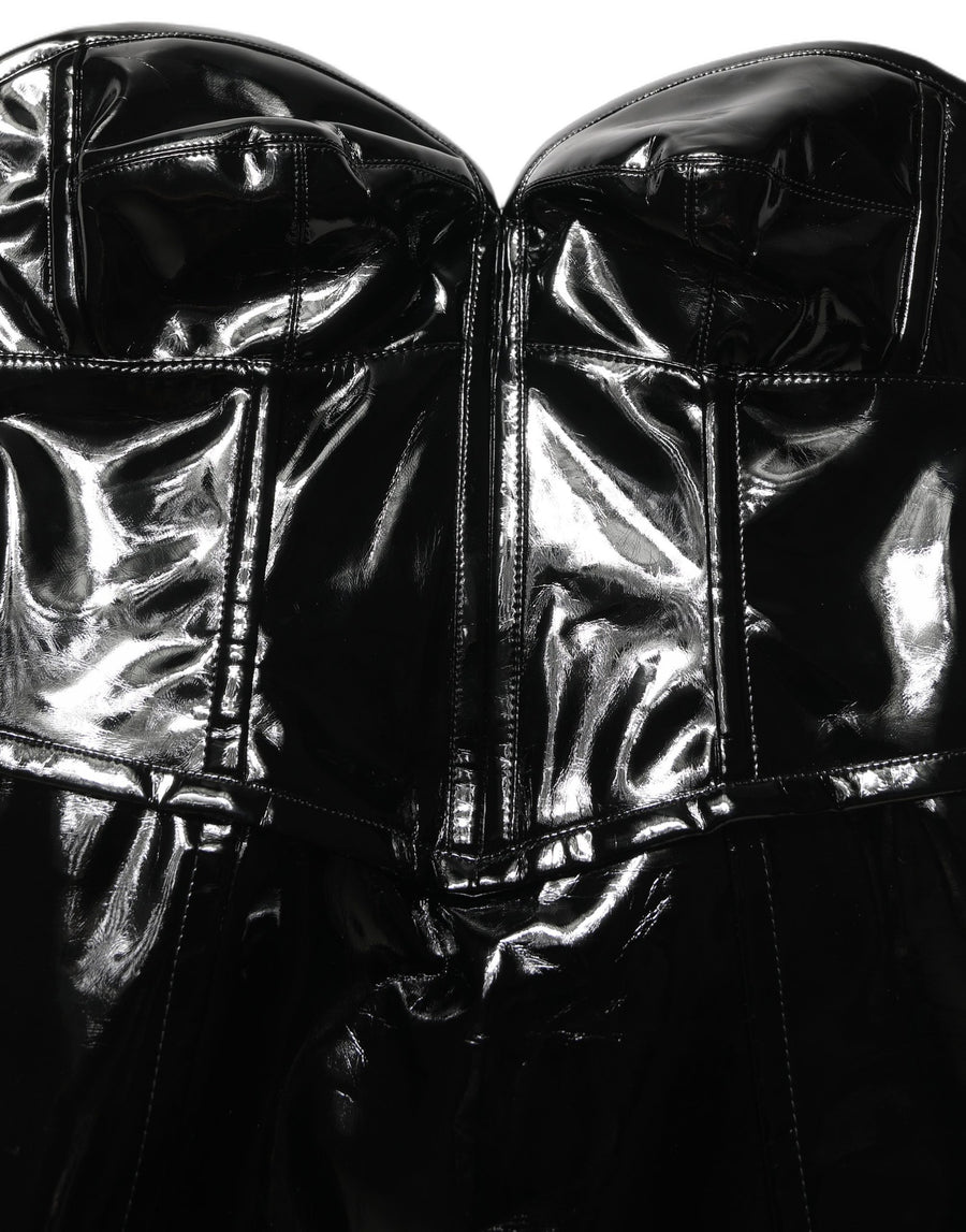Black Patent Leather Corset Style Mini Dress