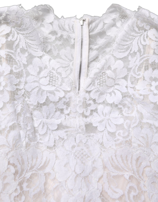 White Cotton Floral Lace Long Gown Dress