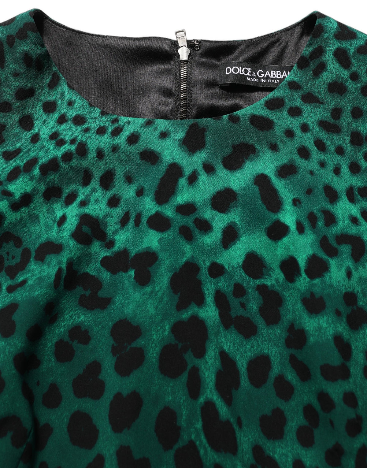 Green Leopard Print Silk Knee Length Dress