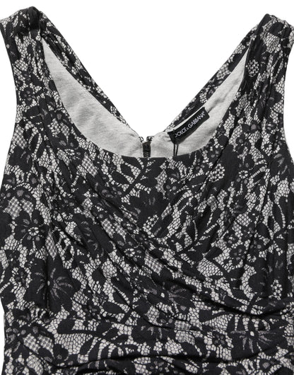 Black White Floral Lace Sleeveless Midi Dress