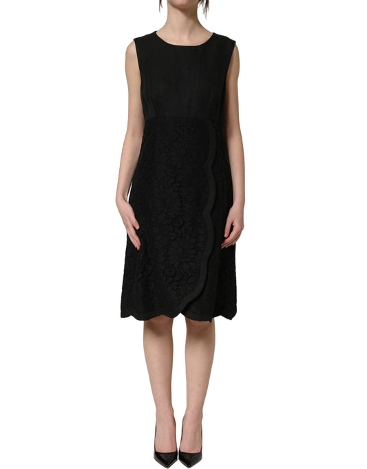 Black Floral Lace Sleeveless Shift Dress