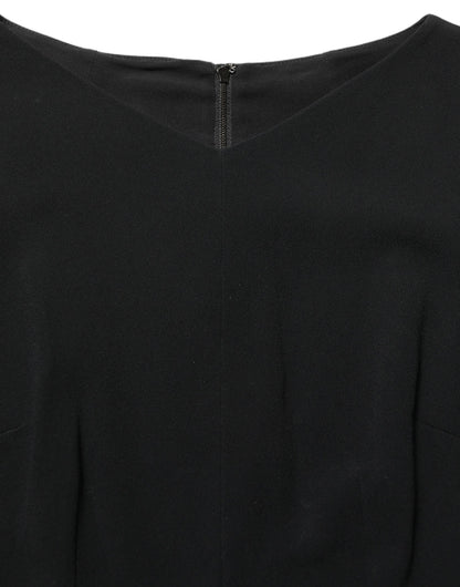 Black Viscose Short Sleeve A-line Midi Dress