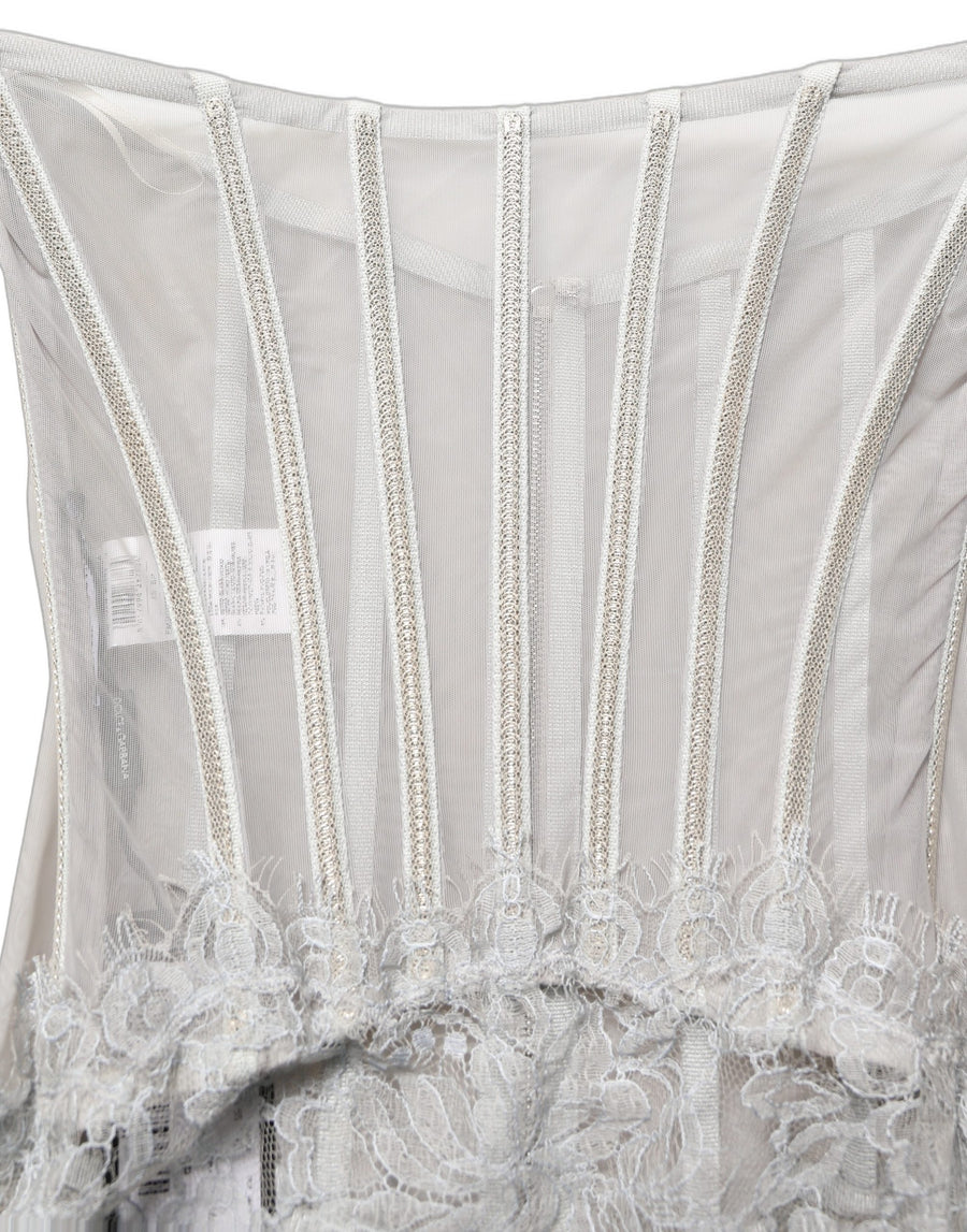 Gray Lace Corset Style Bodice Maxi Dress