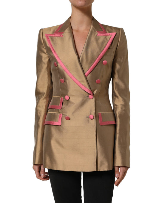 Gold Silk Double Breasted Coat Blazer Jacket