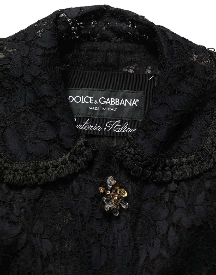 Black Embellished Guipure Lace Coat Jacket