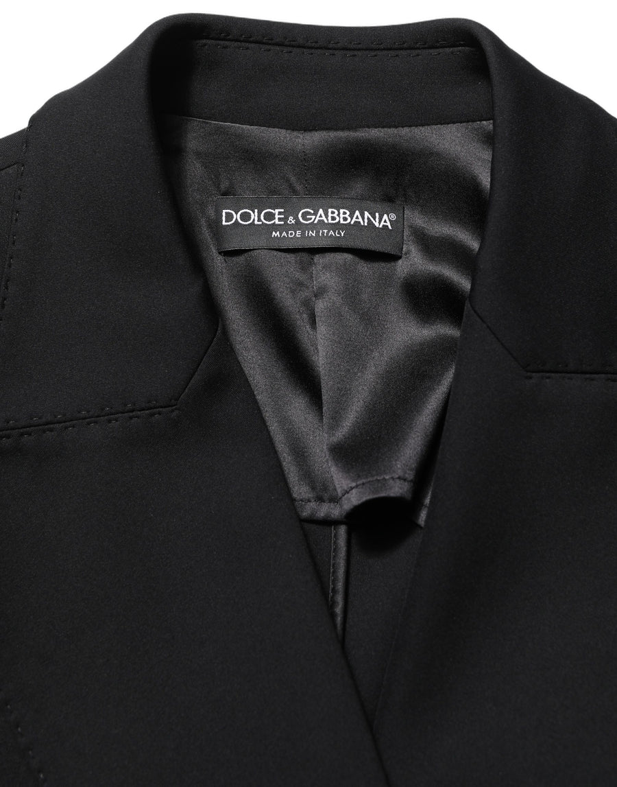 Black Double Breasted Crepe Blazer Jacket
