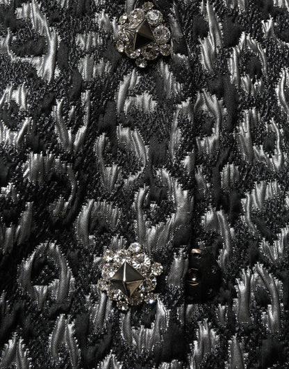 Black Silver Jacquard Leopard Coat Jacket