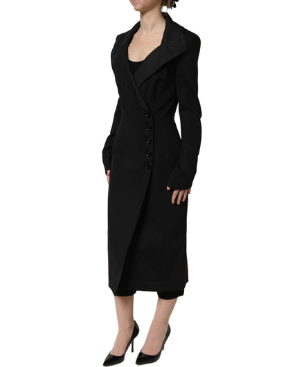 Black Nylon Double Breasted Coat Jacket