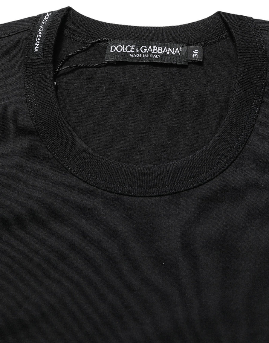 Black Cotton Short Sleeves Crew Neck T-shirt