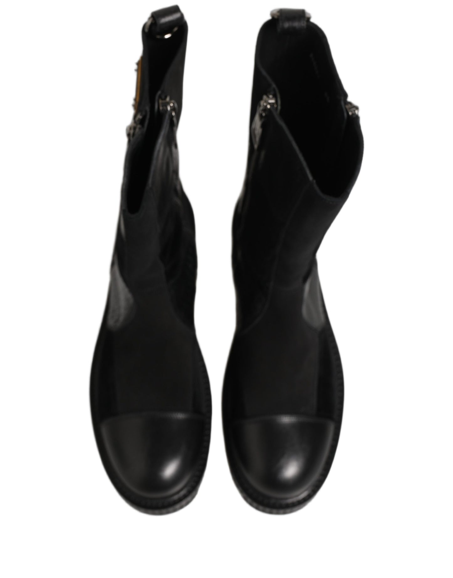Black Patchwork Leather Mid Calf Boots Shoes