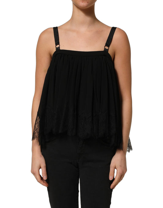 Black Sleeveless Floral Lace Tank Blouse Top