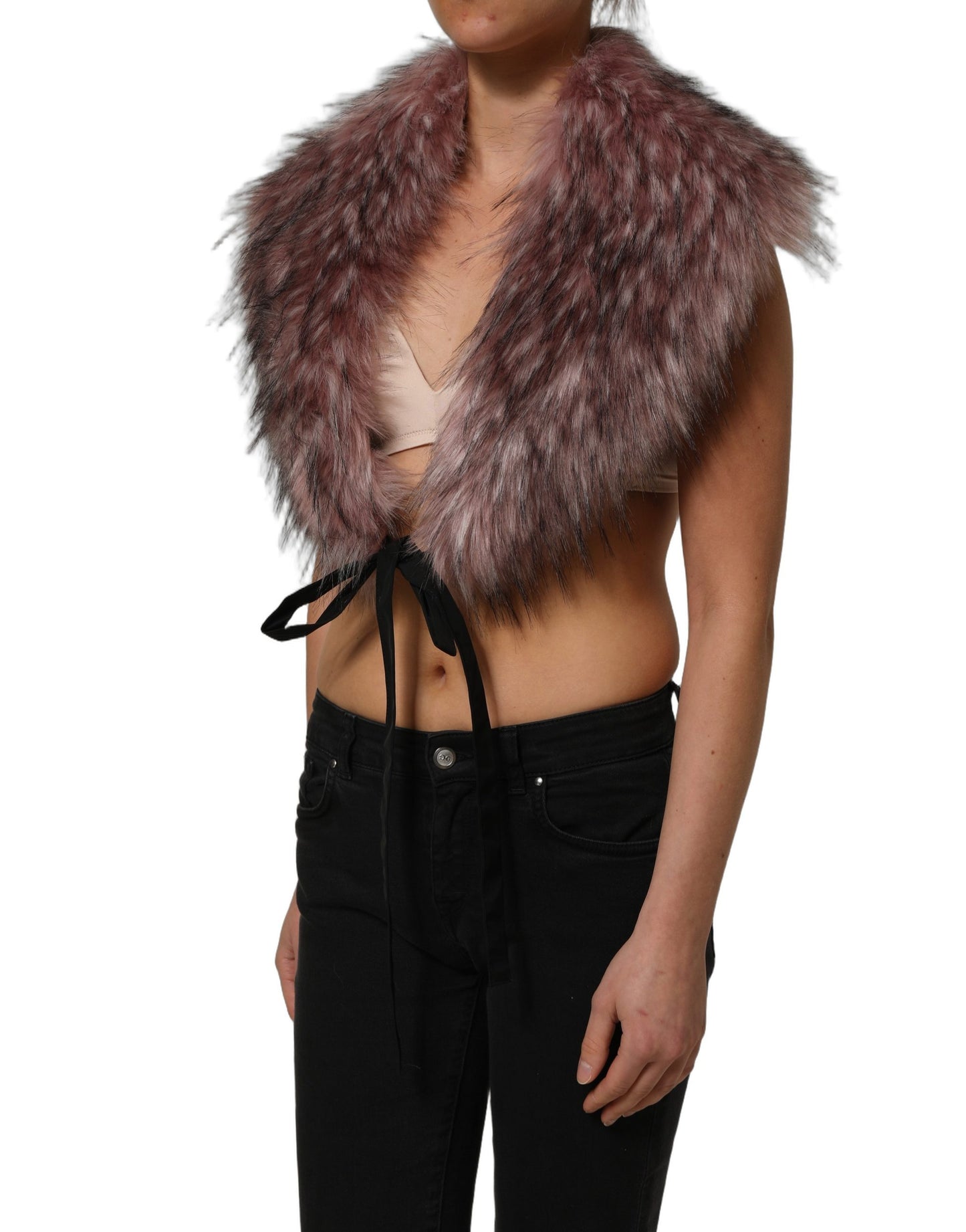 Pink Acrylic Faux Fur Knit Shrug Vest Top