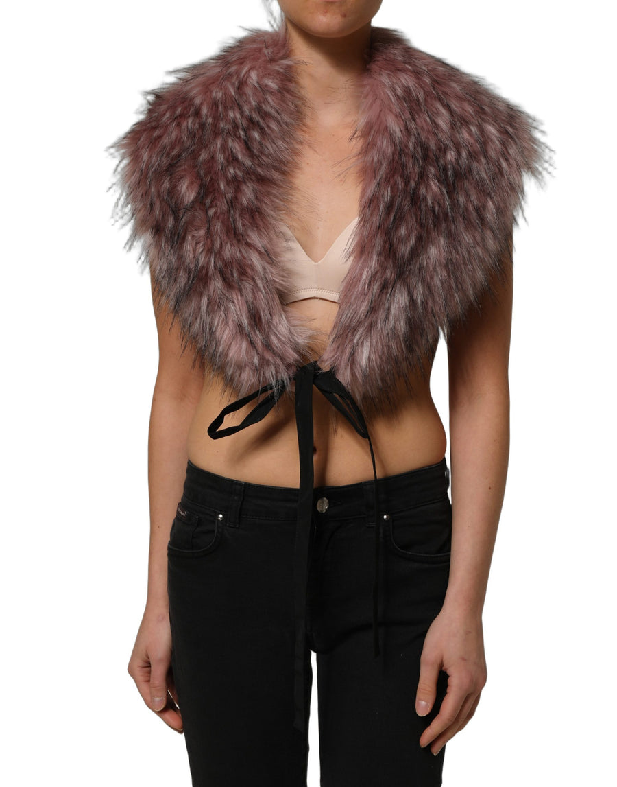 Pink Acrylic Faux Fur Knit Shrug Vest Top