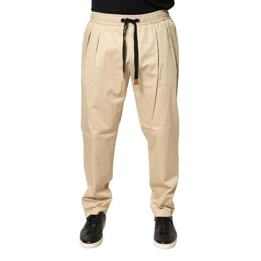 Beige Cotton Skinny Men Jogger Trouser Pants