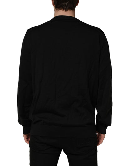 Black Graphic Logo Crew Neck Wool Pullover Sweater