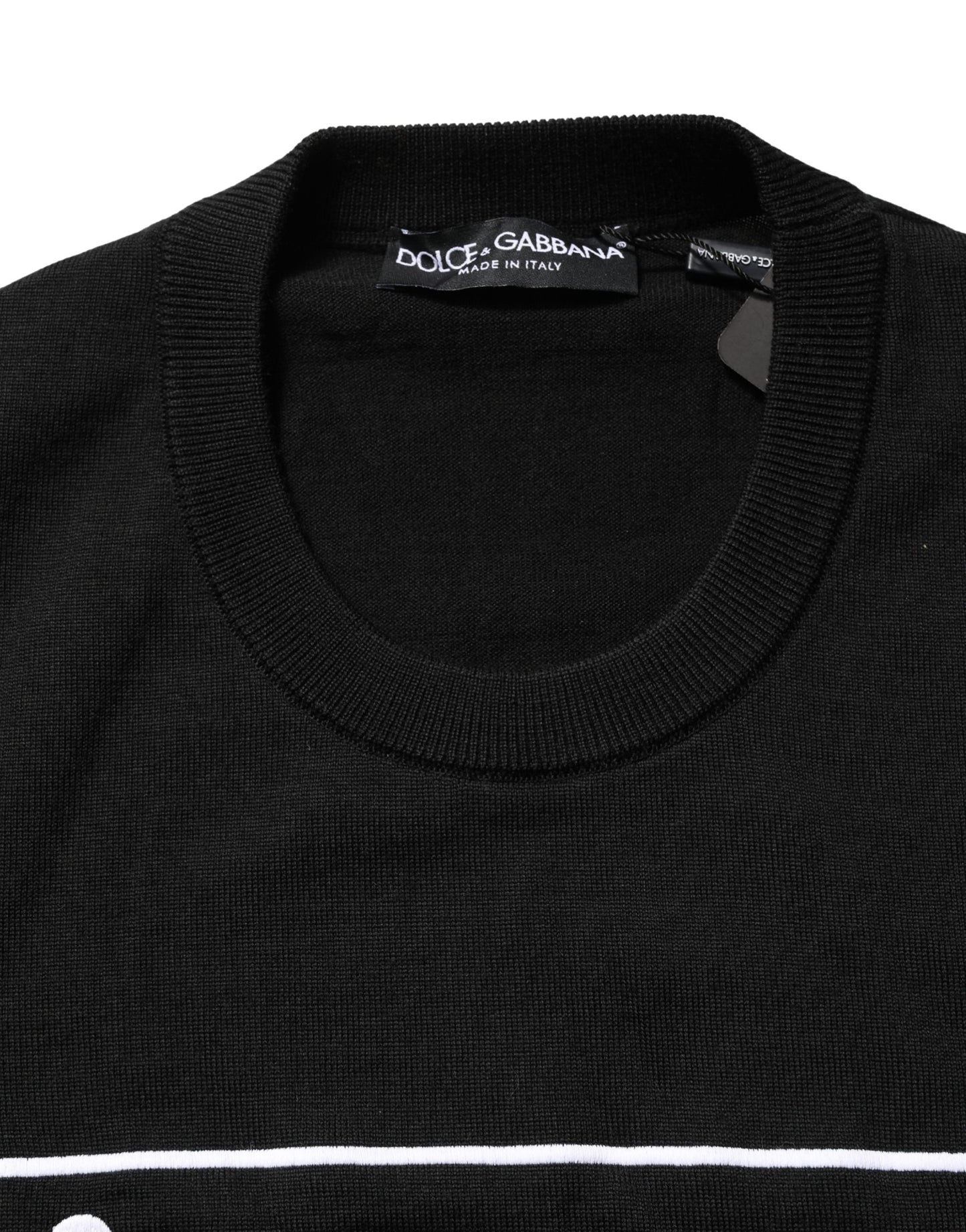 Black Graphic Logo Crew Neck Wool Pullover Sweater
