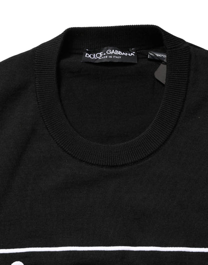 Black Graphic Logo Crew Neck Wool Pullover Sweater