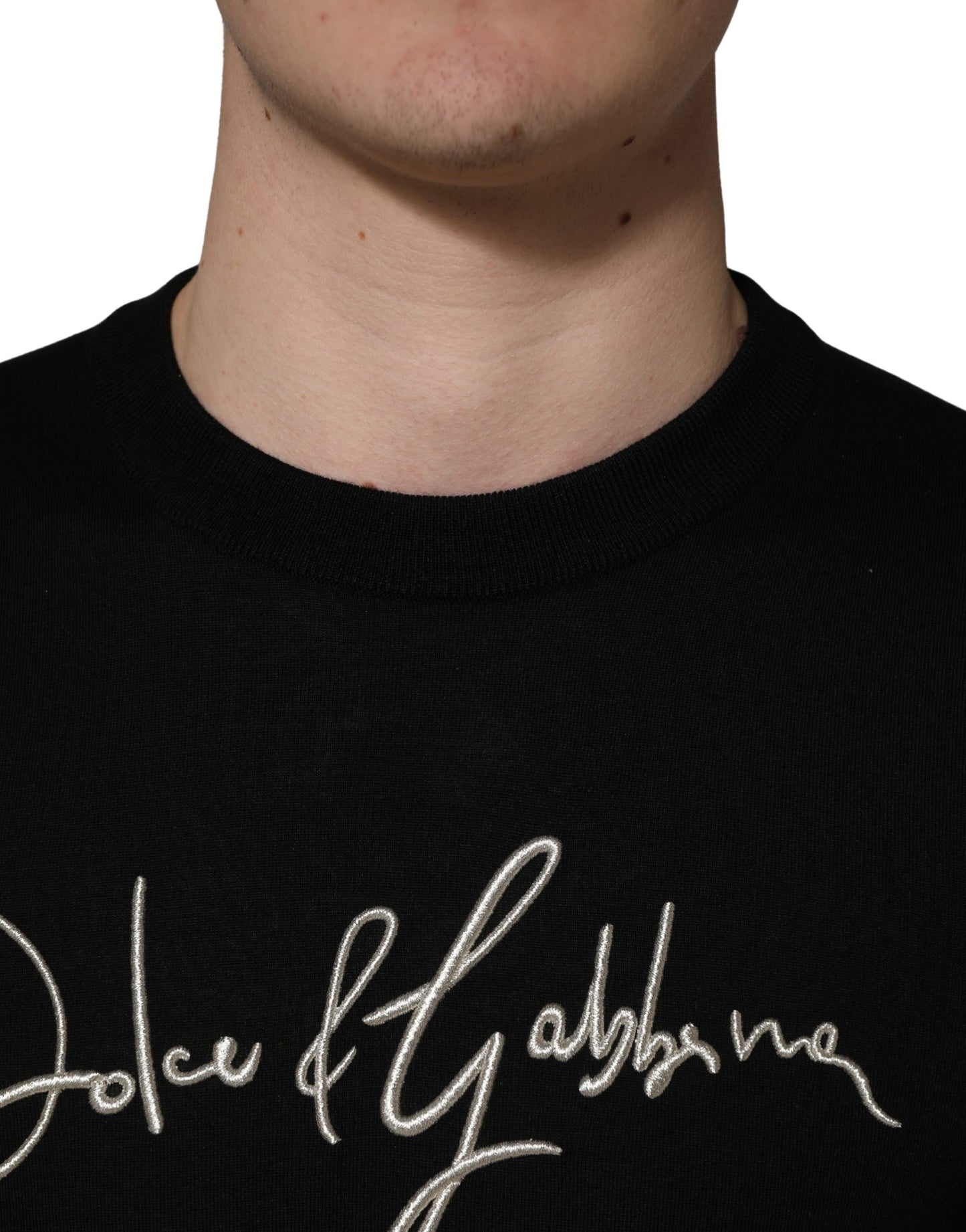 Black embroidered Logo Crew Neck Pullover Sweater