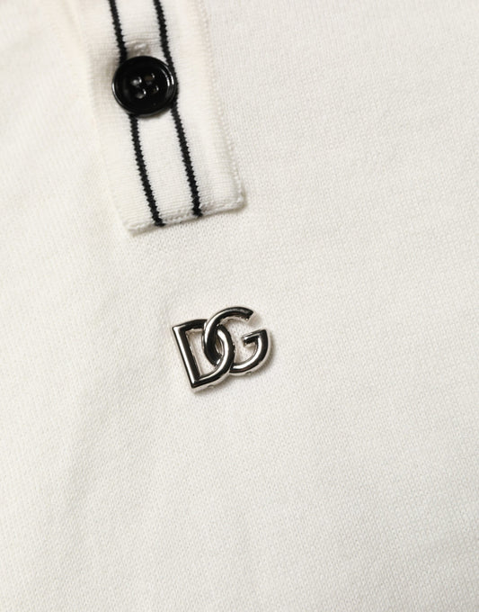 White Cotton Blend Men Polo Pullover Sweater
