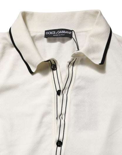 White Cotton Blend Men Polo Pullover Sweater