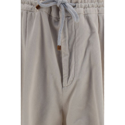 Beige Cotton Casual Pants