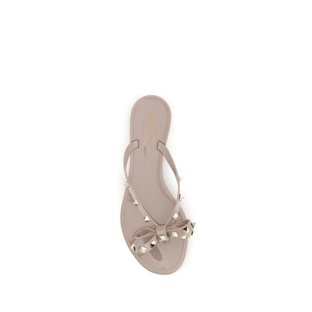 Beige Cotton Flip-Flop Sandals
