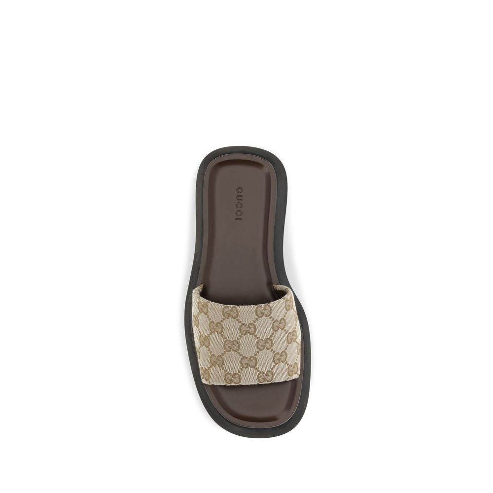 Beige Fabric Platform Sandals