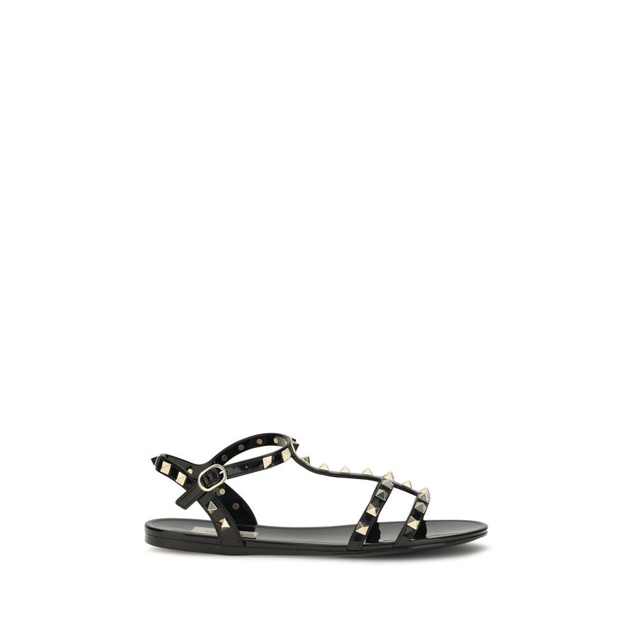 Black Rubber Flat Sandals