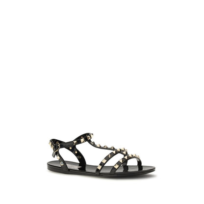 Black Rubber Flat Sandals