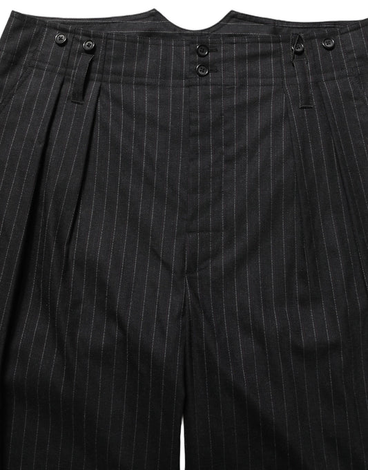 Black Pinstripe Wool Men Dress Trouser Pants