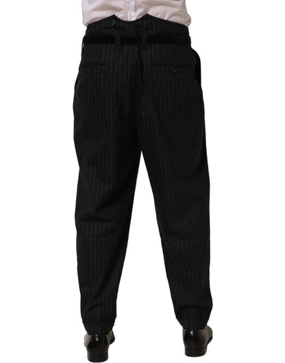 Black Pinstripe Wool Men Dress Trouser Pants