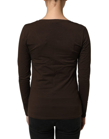 Brown Long Sleeves Round Neck Top