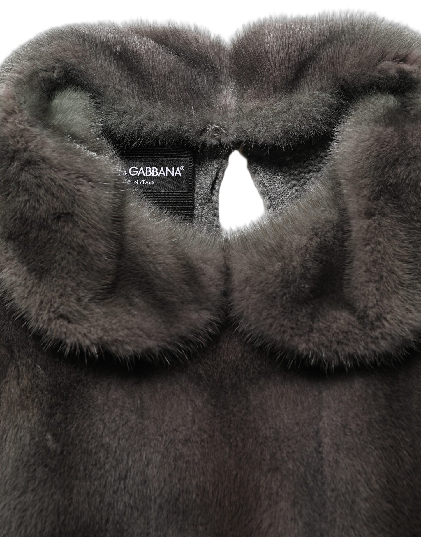 Dark Gray Mink Fur Round Collar Blouse Top