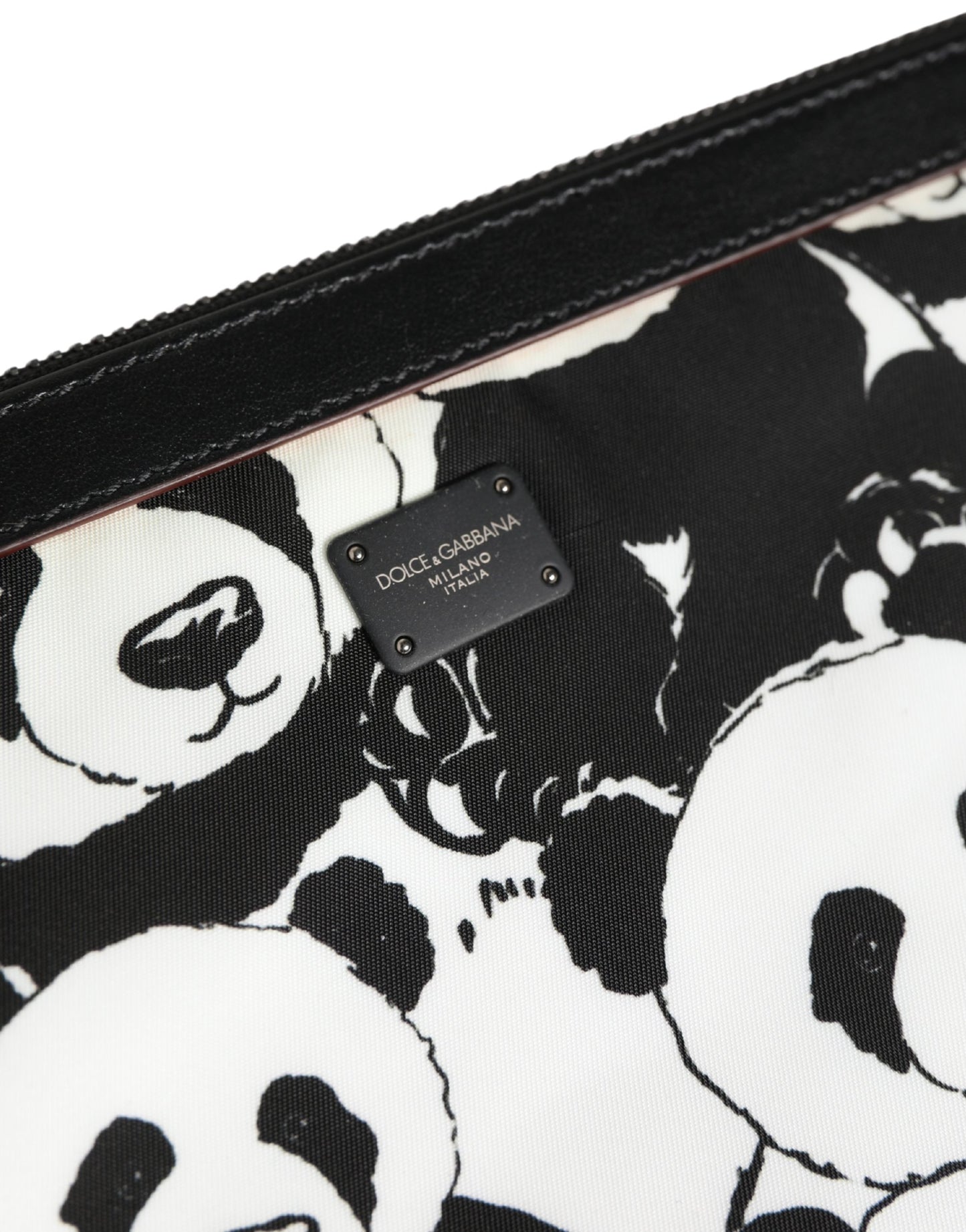 Black White Panda Print Nylon Clutch Men Pouch Borse Bag